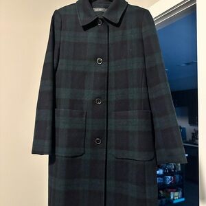 Lauren Ralph Lauren Navy Blue and Dark Green Plaid Trench Coat
